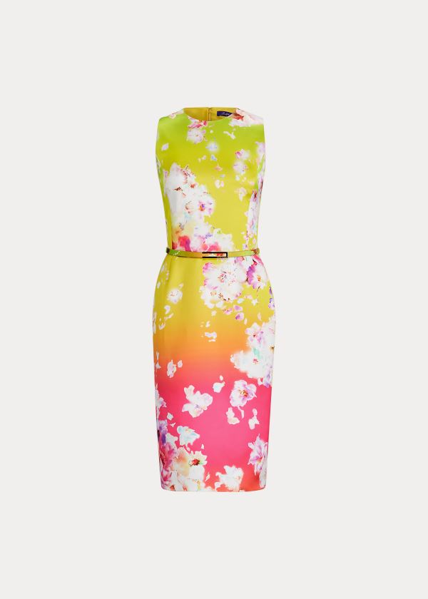 Vestidos Ralph Lauren Mujer Rosas / Amarillos / Verdes - Tuscon Floral Belted - BIXRM3592